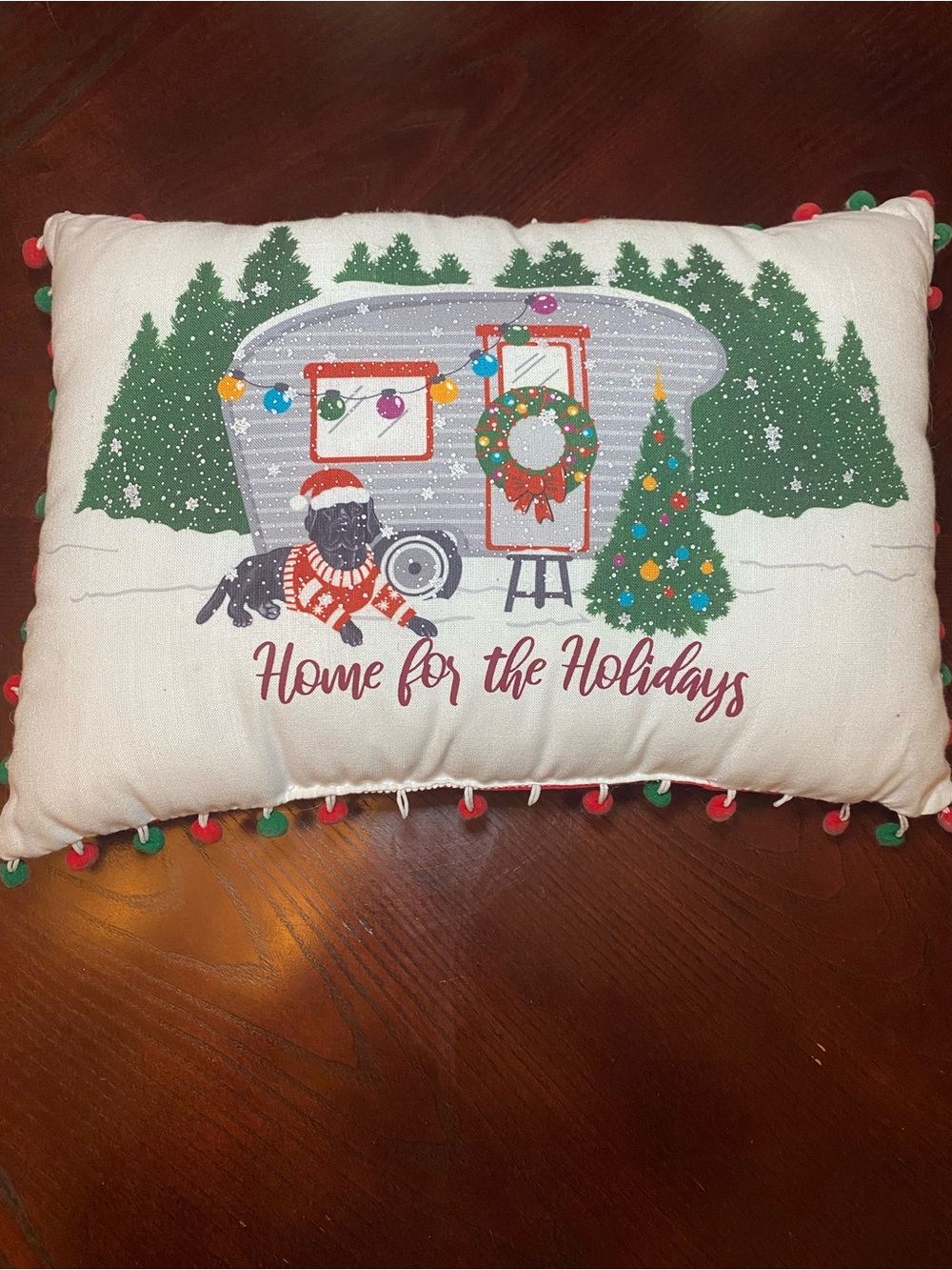 Holiday Caravan Decorative Pillow - Cream with Red & Green Accents